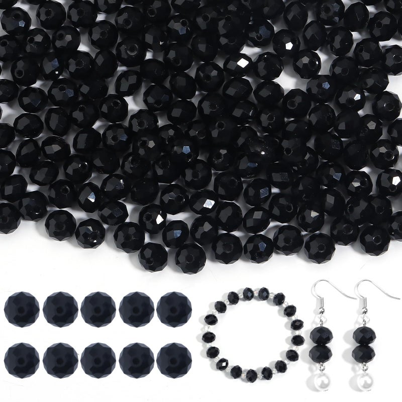 Yumttero 200 Pcs 8mm Assorted Colors Rondelle Glass Crystal Beads Loose Craft Bead for Bracelet Necklace Earring Keychain DIY Jewelry Making Black - Image 3