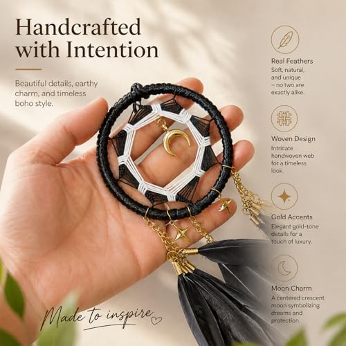 DeiryuRay Dream Catchers for Car Small Moon Dream Cather Rear View Mirror Hanging Decor Car Charms Pendant Gift for Adults Black - Image 4