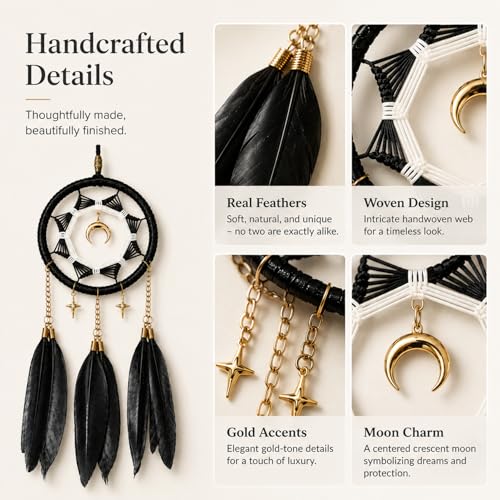 DeiryuRay Dream Catchers for Car Small Moon Dream Cather Rear View Mirror Hanging Decor Car Charms Pendant Gift for Adults Black - Image 3
