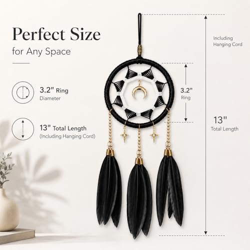 DeiryuRay Dream Catchers for Car Small Moon Dream Cather Rear View Mirror Hanging Decor Car Charms Pendant Gift for Adults Black - Image 2
