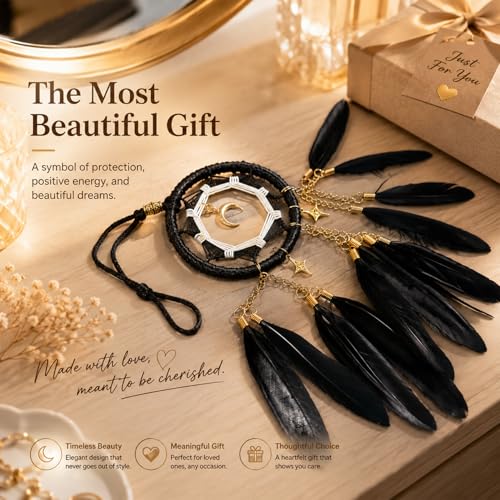 DeiryuRay Dream Catchers for Car Small Moon Dream Cather Rear View Mirror Hanging Decor Car Charms Pendant Gift for Adults Black - Image 5