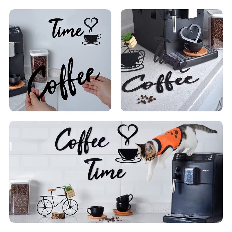 4eN Coffee Time Wall Sign â€“ Modern MDF Wooden Wall Decor for Kitchen & Coffee Bar â€“ Stylish Cafe & Coffee Corner Decoration-4 Pieces - Image 4