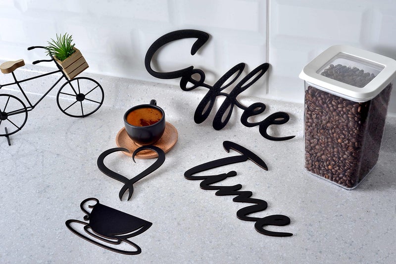 4eN Coffee Time Wall Sign â€“ Modern MDF Wooden Wall Decor for Kitchen & Coffee Bar â€“ Stylish Cafe & Coffee Corner Decoration-4 Pieces - Image 2