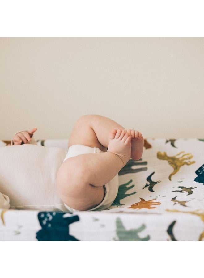 ليتل يونيكورن غطاء وسادة تغيير حفاضات فاخر بتصميم وحيد القرن الصغير | قماش موسلين فائق النعومة والتهوية (أصدقاء الديناصورات) - Image 3