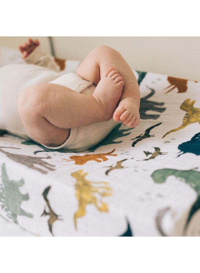 ليتل يونيكورن غطاء وسادة تغيير حفاضات فاخر بتصميم وحيد القرن الصغير | قماش موسلين فائق النعومة والتهوية (أصدقاء الديناصورات) - Image 4