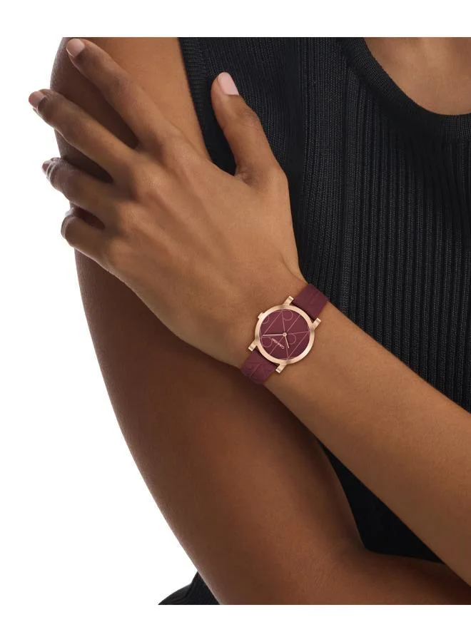 Calvin Klein  2-Hand CK Monogram Collection Quartz Movement Watch For Women With Burgundy Leather Strap - 25100130 for Women | Best Price UAE
