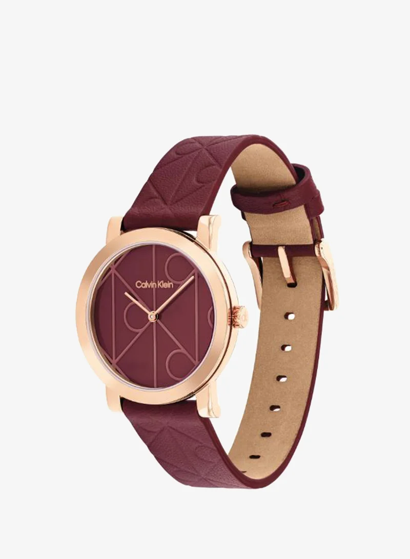 Calvin Klein  2-Hand CK Monogram Collection Quartz Movement Watch For Women With Burgundy Leather Strap - 25100130 for Women | Best Price UAE