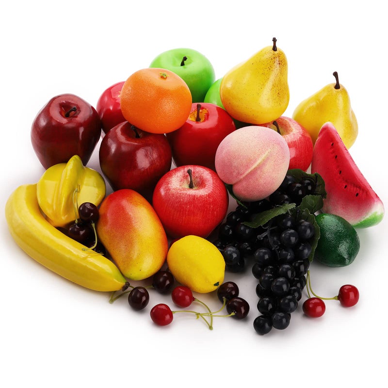 ZEAYEA 28 Pcs Artificial Fruit Decorative Lifelike Realistic Fake Fruit Decor for Christmas Home Christmas Party Decoration Multiple Fruits