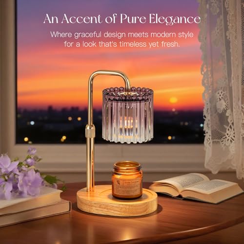 Candeldo Candle Warmer Lamp with Timer Purple Candle Warming Lamp with 2 Bulbs Height Adjustable Wax Melt Dimmable Bedroom Decor for Women - Image 3