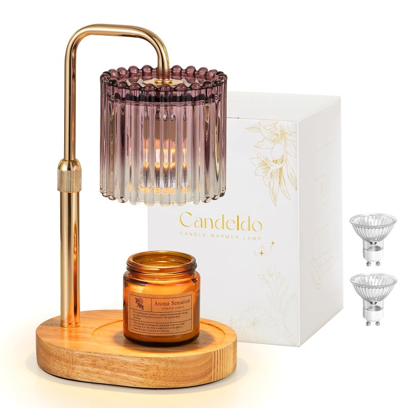Candeldo Candle Warmer Lamp with Timer Purple Candle Warming Lamp with 2 Bulbs Height Adjustable Wax Melt Dimmable Bedroom Decor for Women - Image 2
