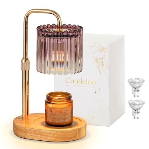 Candeldo Candle Warmer Lamp with Timer Purple Candle Warming Lamp with 2 Bulbs Height Adjustable Wax Melt Dimmable Bedroom Decor for Women - Image 1