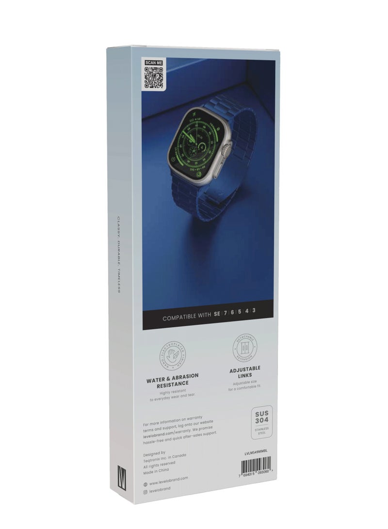 LEVELO Monet Metal Watch Strap for Apple Watch 49mm / Water & Abrasion Resistance / Extreme Durability / Stainless Steel Apple Watch Band - Blue - Image 5