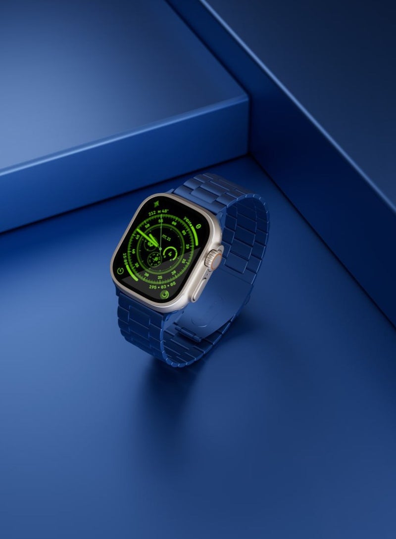 LEVELO Monet Metal Watch Strap for Apple Watch 49mm / Water & Abrasion Resistance / Extreme Durability / Stainless Steel Apple Watch Band - Blue - Image 2