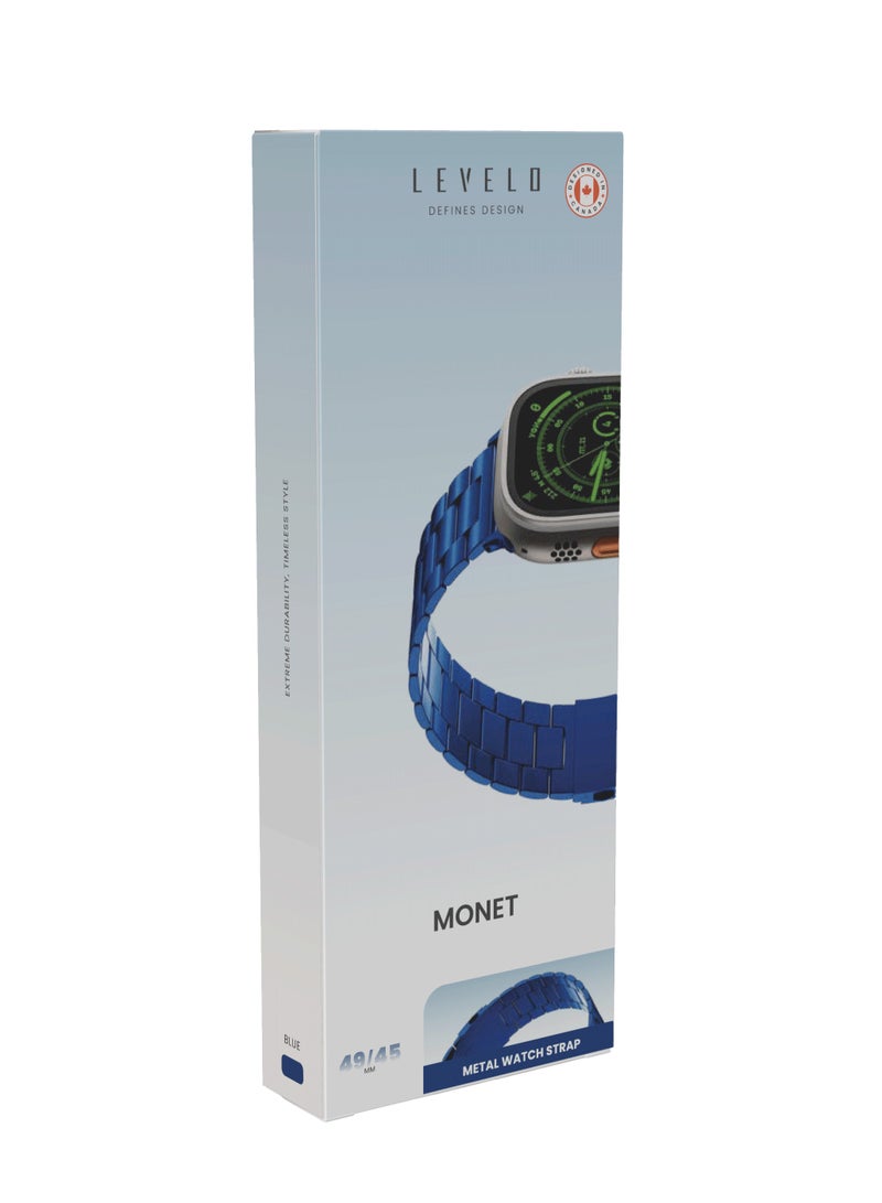 LEVELO Monet Metal Watch Strap for Apple Watch 49mm / Water & Abrasion Resistance / Extreme Durability / Stainless Steel Apple Watch Band - Blue - Image 4