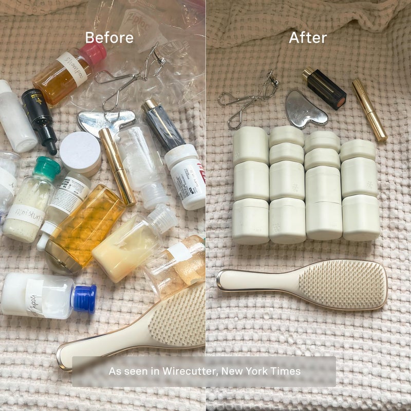 Cadence Travel Containers - Core Skincare Set - Magnetic Containers with Lids,2 Small (0.56oz) & 3 Medium (1.32oz) - Cleanser, Moisturizer, Serum, Makeup Remover & Sun Icon Labels - Sand - Image 5