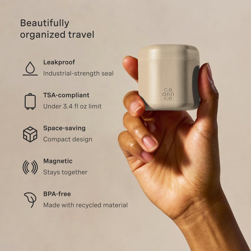 Cadence Travel Containers - Core Skincare Set - Magnetic Containers with Lids,2 Small (0.56oz) & 3 Medium (1.32oz) - Cleanser, Moisturizer, Serum, Makeup Remover & Sun Icon Labels - Sand - Image 3