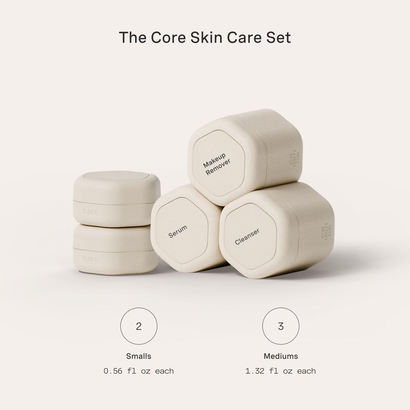 Cadence Travel Containers - Core Skincare Set - Magnetic Containers with Lids,2 Small (0.56oz) & 3 Medium (1.32oz) - Cleanser, Moisturizer, Serum, Makeup Remover & Sun Icon Labels - Sand - Image 2