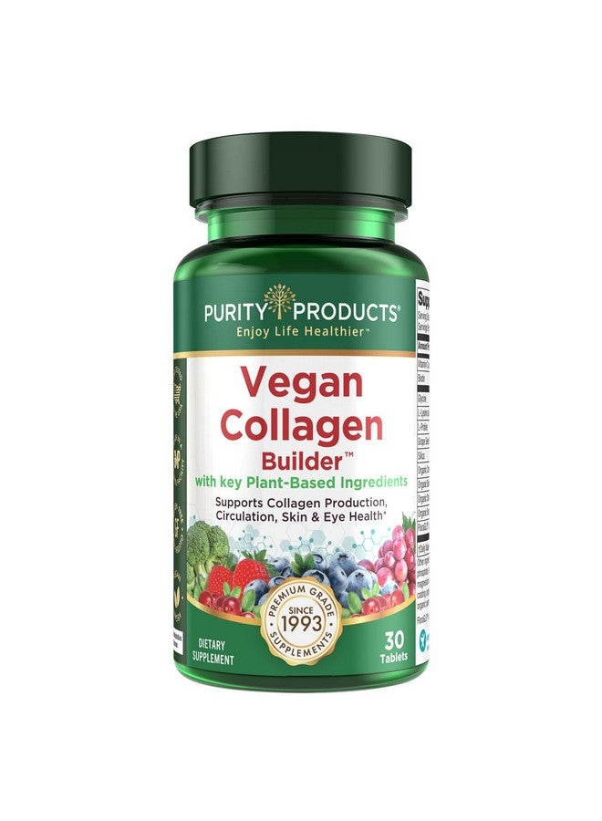 Purity Products Vegan Collagen Builder - Organic Whole Foods Fruits + Veg, Silica, Lutein, Vitamin C, Biotin, Grape Seed - Amino Acids Glycine, Lysine + Proline Collagen Boosters - Once A Day - 30 Tablets - Image 1