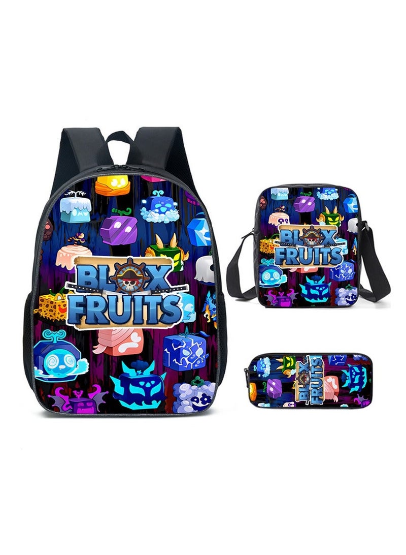 Blox Fruits Cartoon Backpack Three-piece Student School Bag