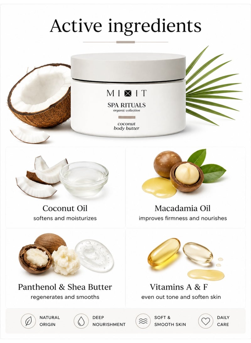 MIXIT Spa Rituals Coconut Hydrating Body Butter, Lightweight Moisturizer with Shea & Cocoa Butter, 250g - Image 3