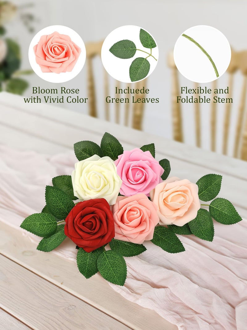 MACTING Artificial Rose Flowers 30PCS Fake Flowers with Stem Real Touch Soft Foam Rose for Valentines Day Gifts Wedding Bouquet Baby Shower Table Centerpieces Spring Decorations,Gradual Red Series - Image 3