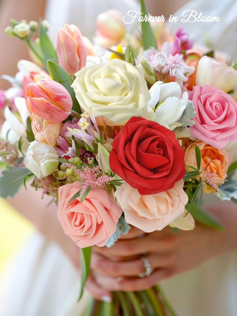 MACTING Artificial Rose Flowers 30PCS Fake Flowers with Stem Real Touch Soft Foam Rose for Valentines Day Gifts Wedding Bouquet Baby Shower Table Centerpieces Spring Decorations,Gradual Red Series - Image 4