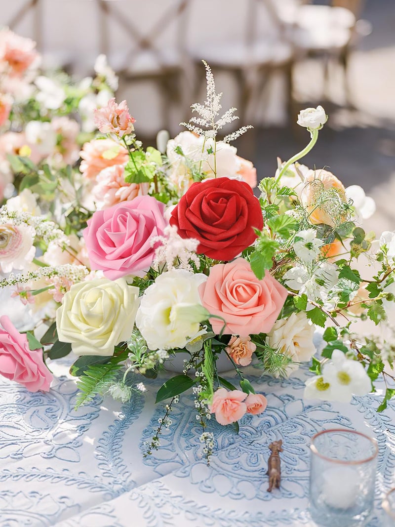 MACTING Artificial Rose Flowers 30PCS Fake Flowers with Stem Real Touch Soft Foam Rose for Valentines Day Gifts Wedding Bouquet Baby Shower Table Centerpieces Spring Decorations,Gradual Red Series - Image 2