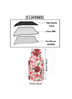 E-Retailer ERetailer Polyester 3Layered LPG Gas Cylinder Cover with Zip Enclosure ColorRed Floral Size26x14 Inches  - Image 2