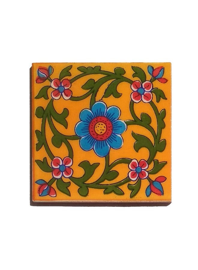 Shiv Kripa Blue Pottery Home Decorative Wall Flooring Ceramic Tiles 4" X 4" Inch Set of 6 Tiles(Multi-Color) - Image 3