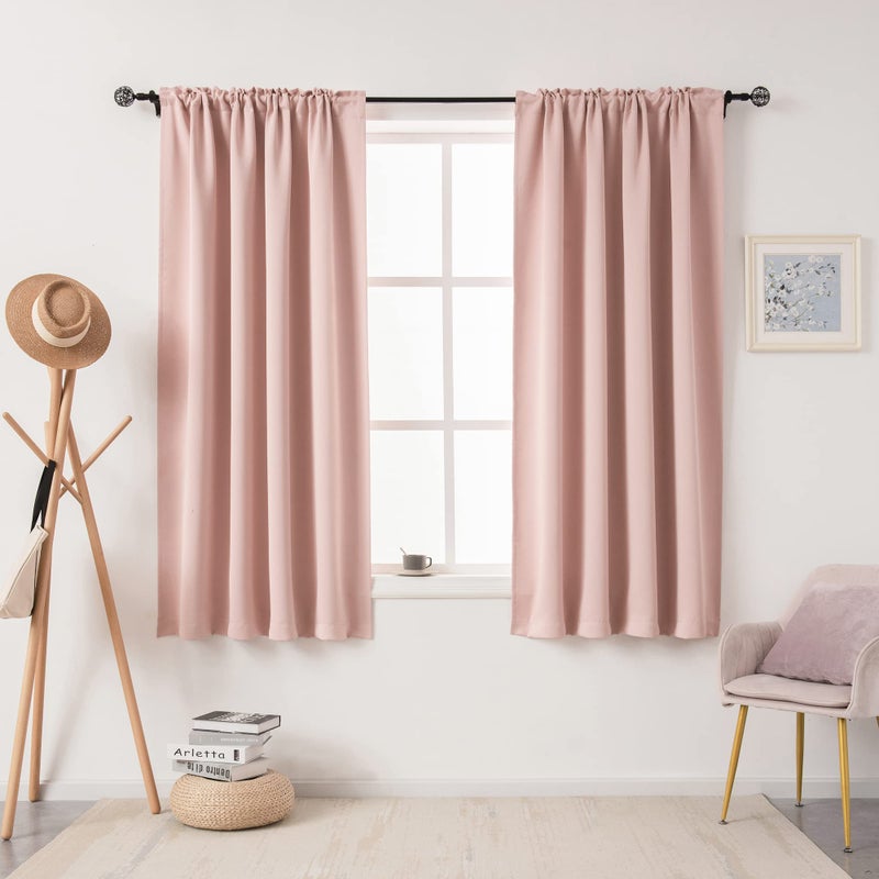 DUALIFE Blush Pink Curtains 45 Inch Length for Bedroom Small Windows  Thermal Insulated Blackout Soundproof Rod Pocket Curtains for Living Room Set of 2 Panels Rose Blush 42 by 45 Inch