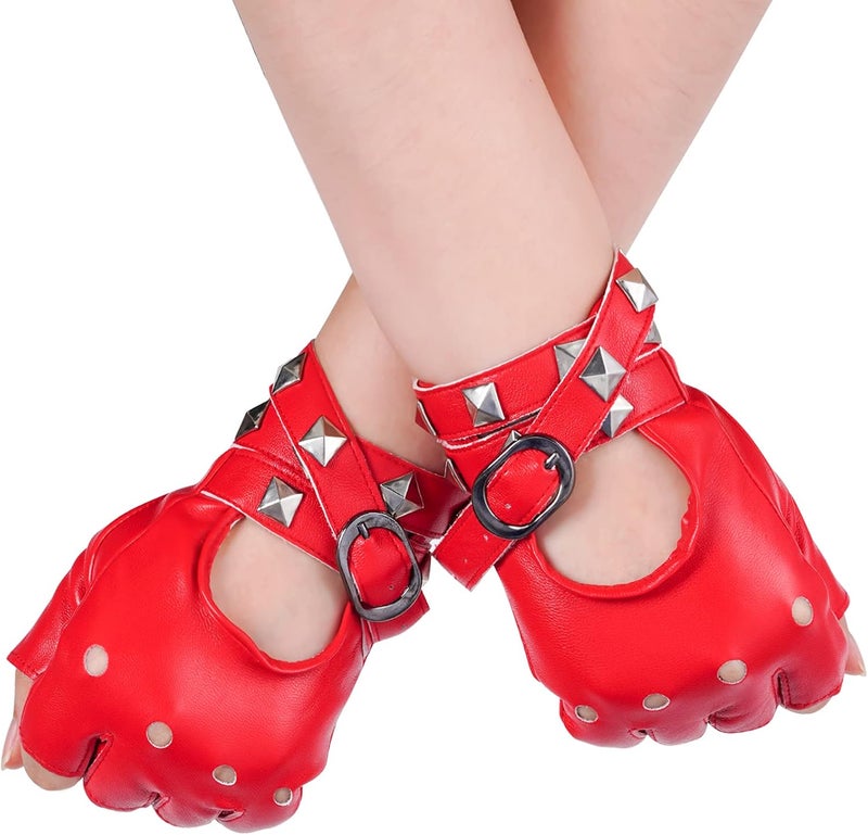 Nydotd Women Punk Rivets Half Finger PU Leather Performance Costume Fingerless Gloves - Image 5