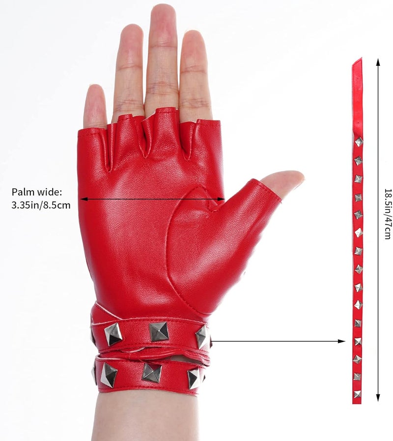 Nydotd Women Punk Rivets Half Finger PU Leather Performance Costume Fingerless Gloves - Image 2
