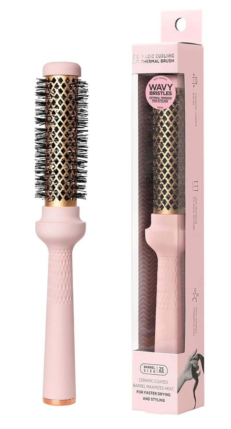 Wavy Thermal Brush1 Inch Cut Drying TimeSelfStanding Round Brush Great Blowout Ceramic Coated BarrelQuick Styling BrushBlowout VolumeIonic Thermal BarrelVolumizerStyler
