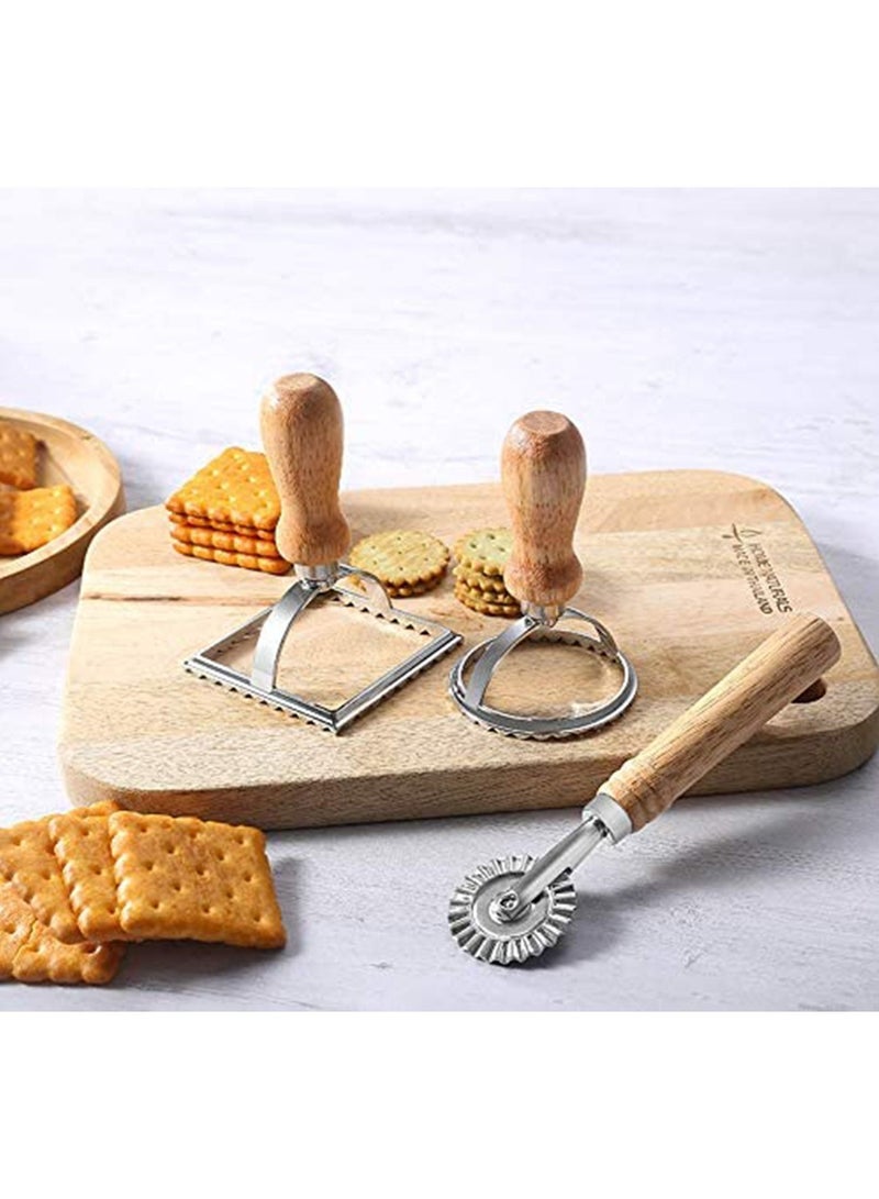 Y&D Ravioli Stamp Cutter, 3 PCS Stainless Steel Cutting Wheel, Cutter with Wooden Handle and Fluted Edge Pasta Press Kitchen Attachment Empanadillas or Cookies  - Image 1
