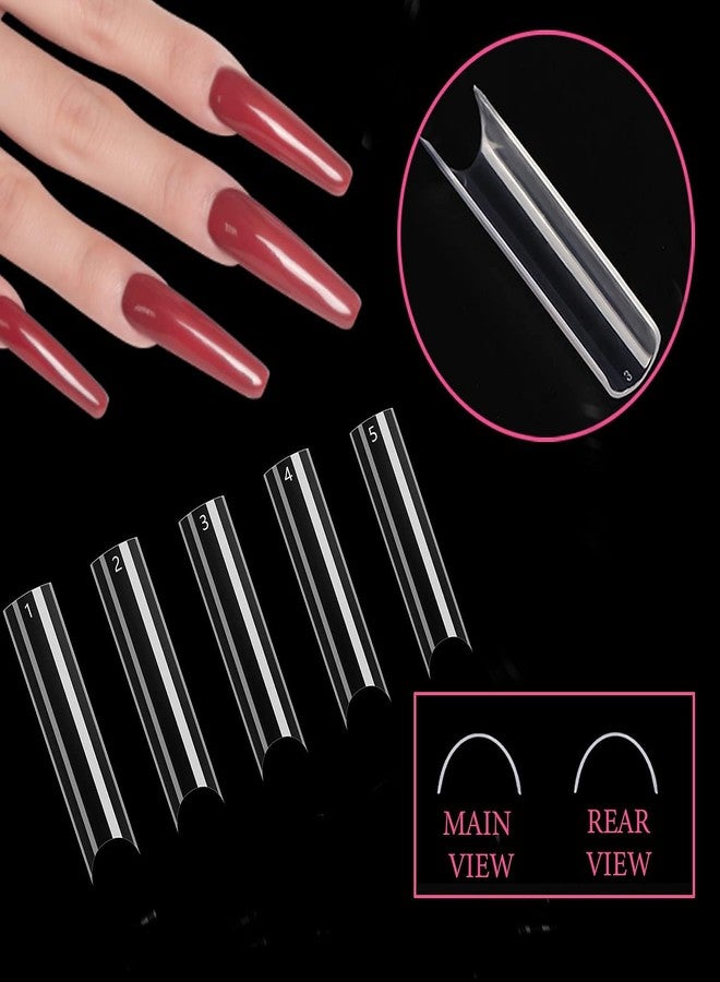 bolt bee Clear Extra Long C Curve False Nail Tips,480Pcs XXL Deep C Curve Acrylic Fake Nail Tips with Bag for Nail Salon and DIY, Extra Long French Nail Tips Half Cover Straight Square Nail Tips 10 Sizes - Image 2