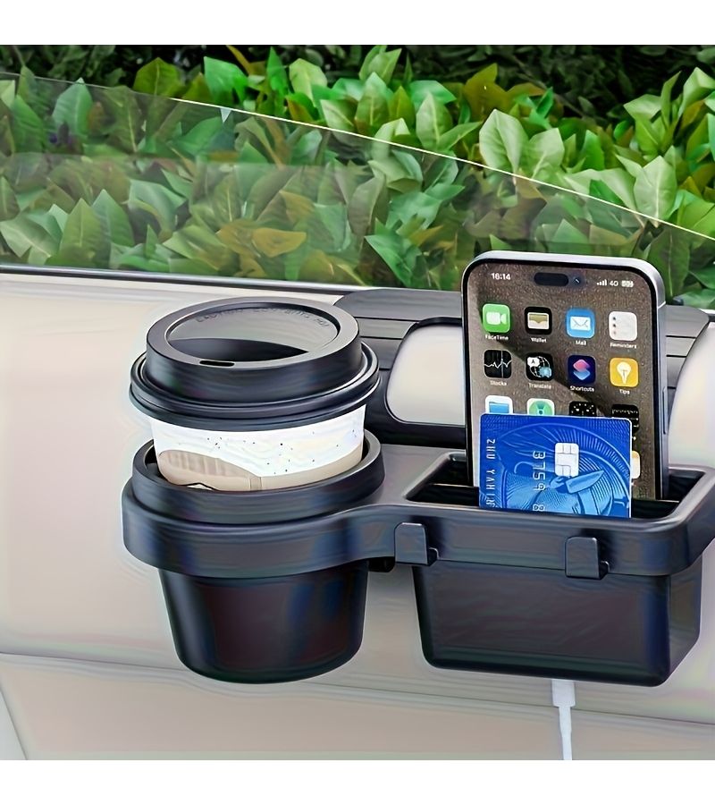 Black Car Door Side Organizer Hanging Storage Cup Holder Phone Slot - Image 1