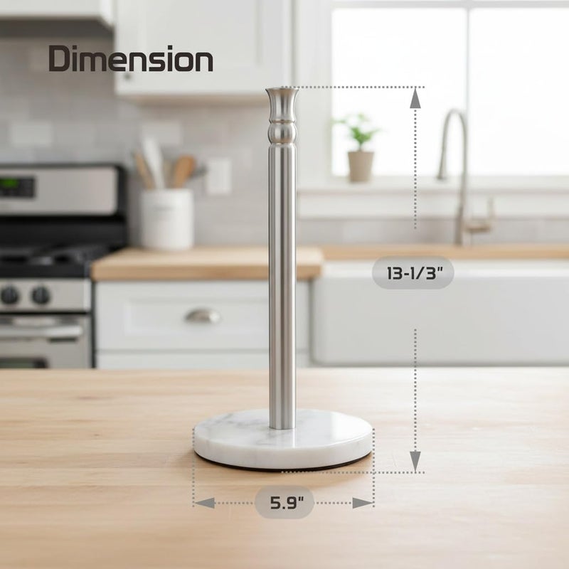 Siwil Paper Towel Holder Stand, One-Handed Ripping Paper Towel Roll Holder Countertop, Heavy Marble Base, NOT Tip Over - (Marble, Brushed Nickel) - Image 5