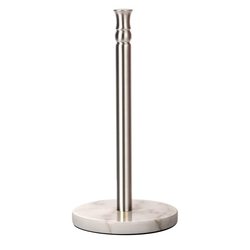 Siwil Paper Towel Holder Stand, One-Handed Ripping Paper Towel Roll Holder Countertop, Heavy Marble Base, NOT Tip Over - (Marble, Brushed Nickel) - Image 1