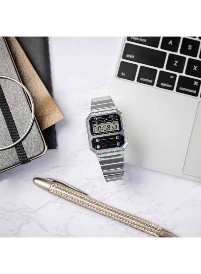 CASIO A100WE-1A Vintage Digital Quartz Watch, 40.7 mm Silver Dial, Resin Case & Stainless Steel Bracelet, Water-Resistant - Image 3