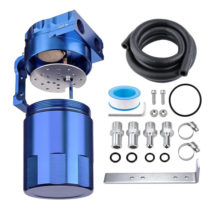 EVIL ENERGY Oil Catch Can 300ML Universal Baffled Catch Can Kit with 5FT 38 Inch Hose Aluminum Air Oil Separator Upgraded Internal Filter