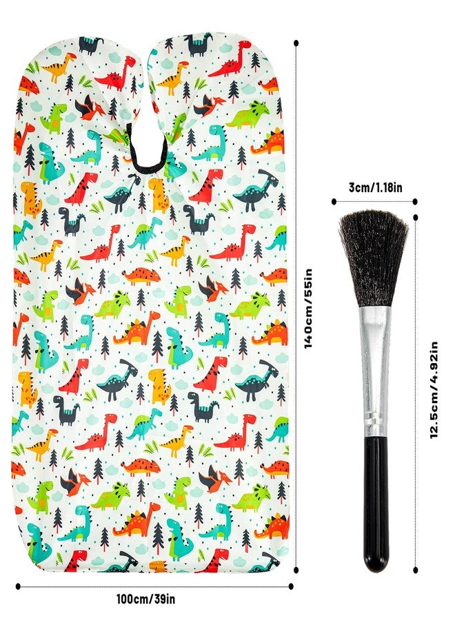 Gealaek Kids Haircut Cape and Neck Duster Brush Set with Dinosaur Pattern Kids Barber Cape 55x40 Inches for Boys & Girls Salon Cape Kit (White) - Image 2