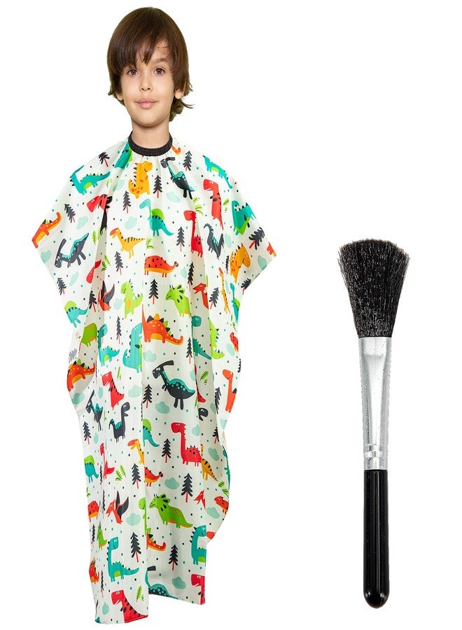 Gealaek Kids Haircut Cape and Neck Duster Brush Set with Dinosaur Pattern Kids Barber Cape 55x40 Inches for Boys & Girls Salon Cape Kit (White) - Image 1