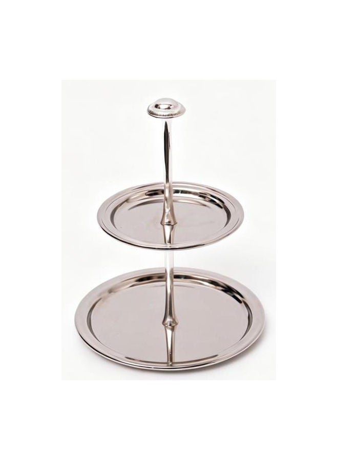 Trust 2-Tier Stainless Steel Cake Stand Silver, 1pc Dinner Plate 14.5, 1pc Side Plate 10.5cm - Image 1