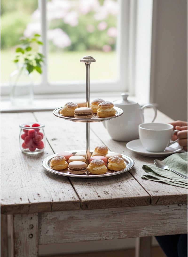 Trust 2-Tier Stainless Steel Cake Stand Silver, 1pc Dinner Plate 14.5, 1pc Side Plate 10.5cm - Image 2