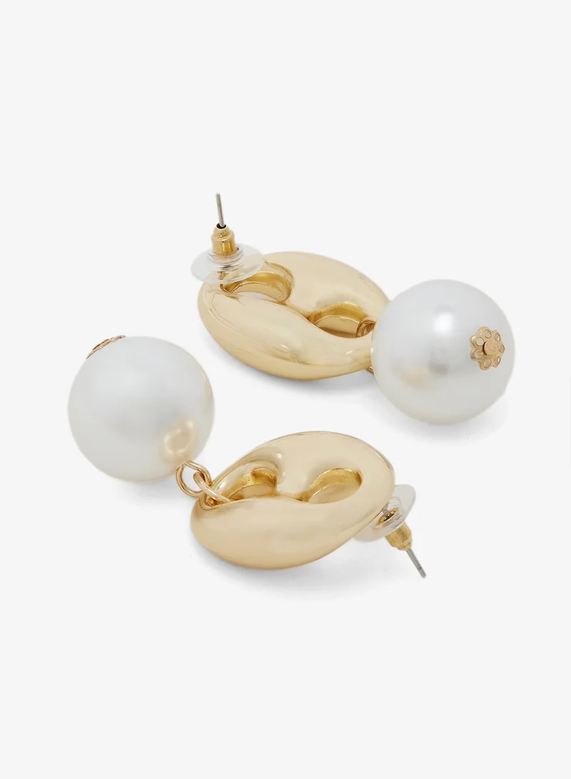 ELLA Gold Accent Pearl Detail Drop Down Earrings