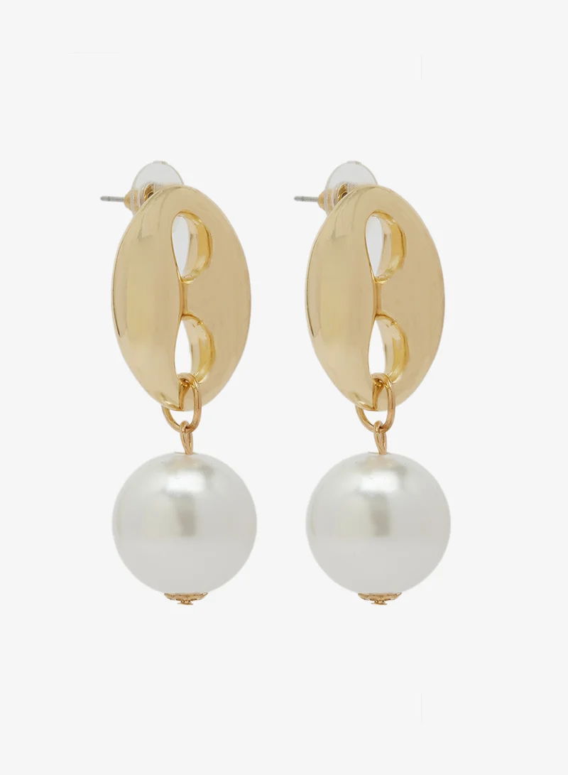 ELLA Gold Accent Pearl Detail Drop Down Earrings