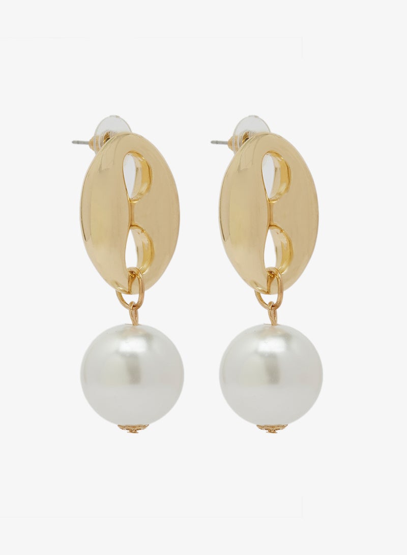 ELLA Gold Accent Pearl Detail Drop Down Earrings - Image 1