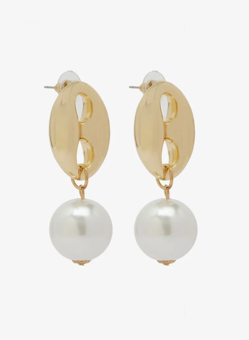ELLA Gold Accent Pearl Detail Drop Down Earrings