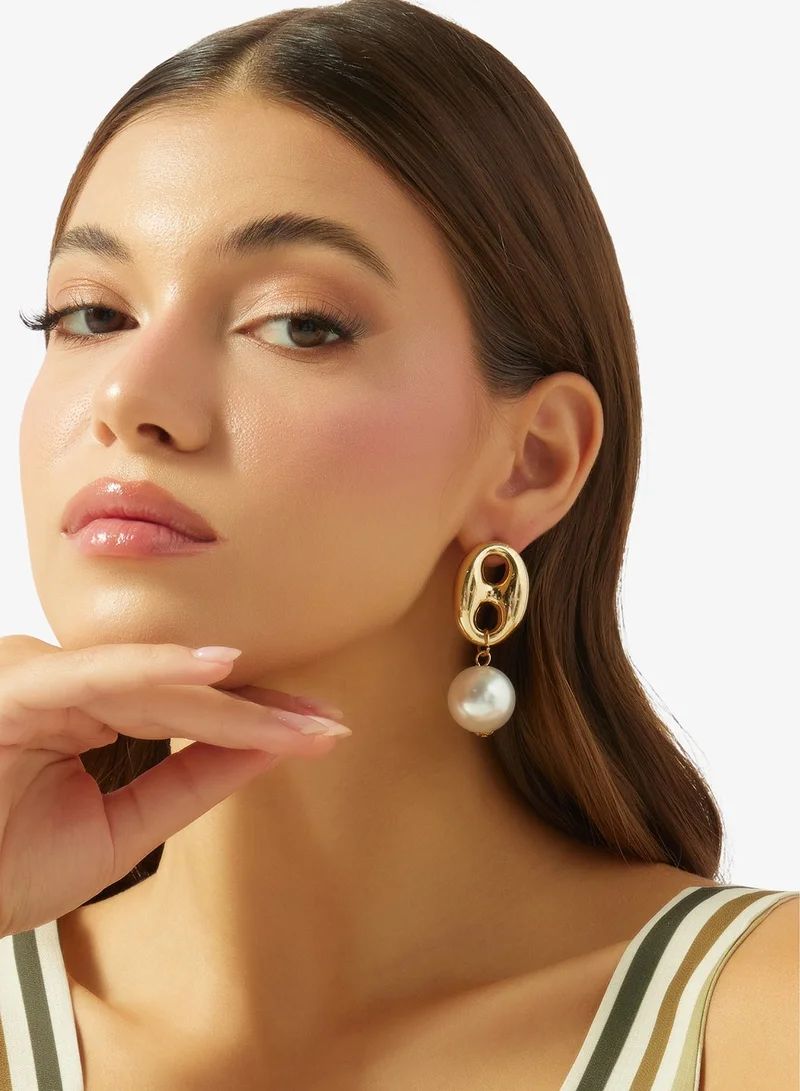 ELLA Gold Accent Pearl Detail Drop Down Earrings