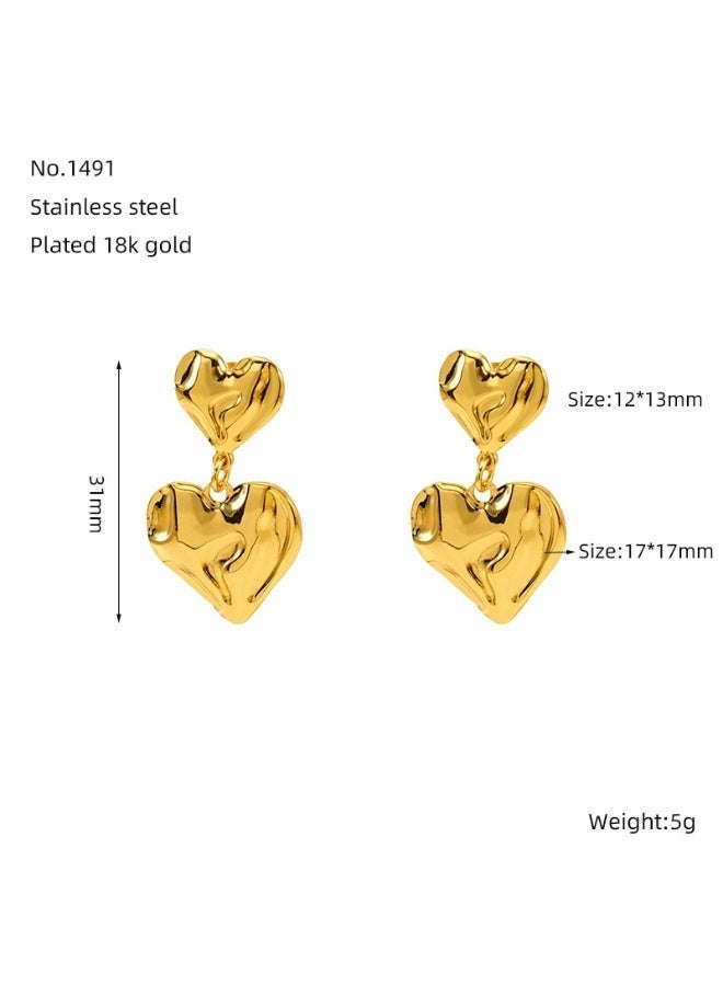 AMETOER 18K Gold Plated Stainless Steel Heart Shape Earrings for Women - Fashionable Personalized High-End Heart Accessories - Image 5